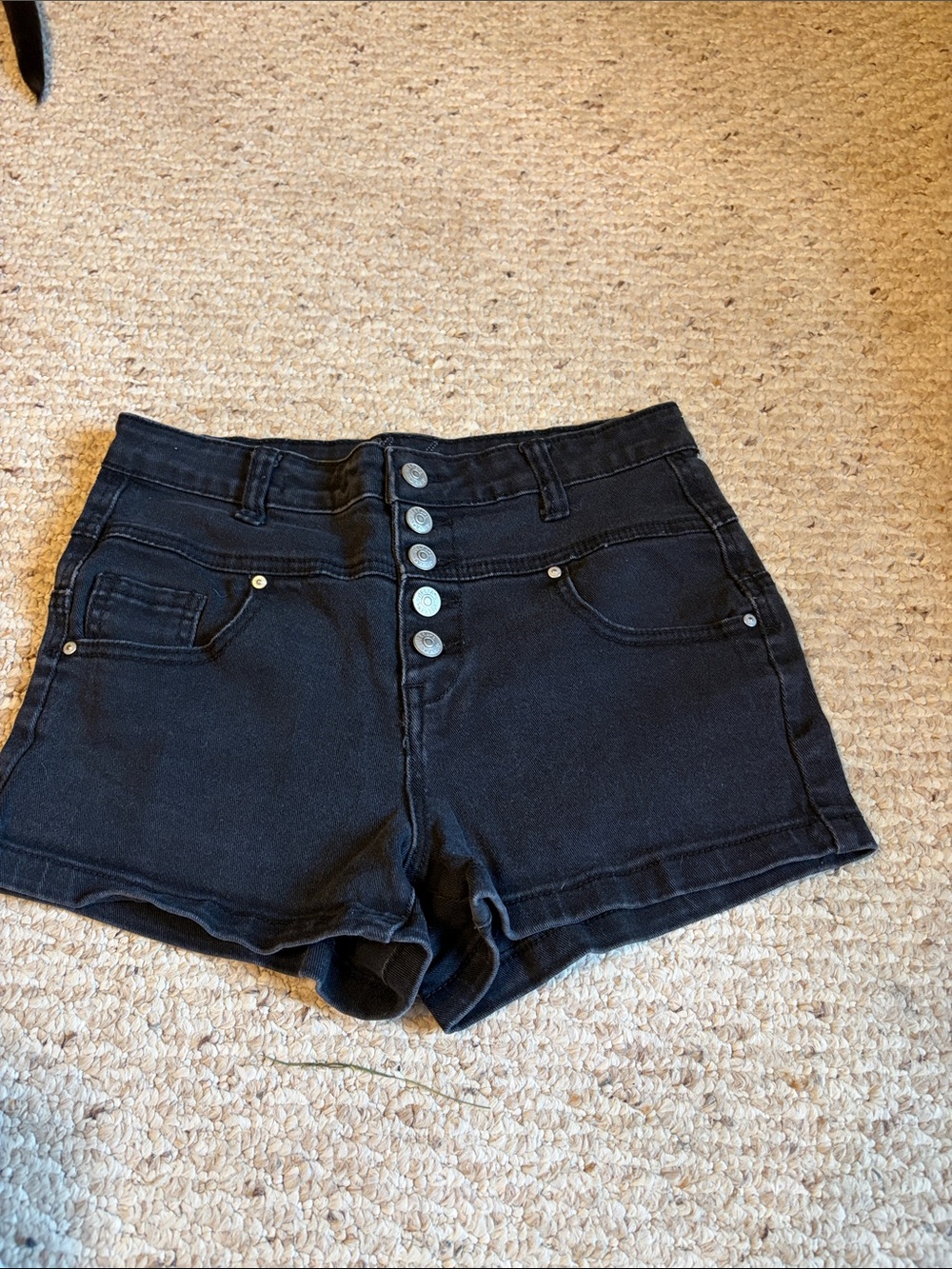 dELiA*s Junior - Teen Black High-Waist Button-Front Denim Shorts